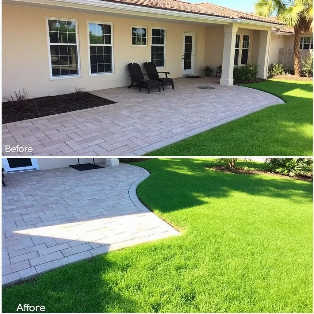 Paver patio cleaned and restored