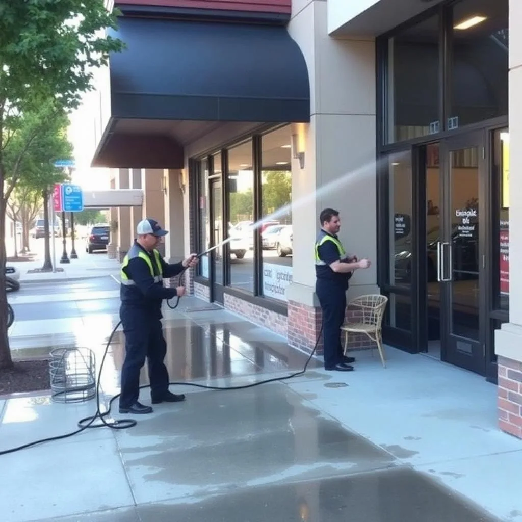 Commercial storefront pressure washing